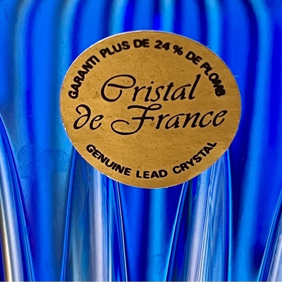 Vintage Crystal De France Blue Genuine Glasses Wine Goblets Of 6 - Picture 4 of 12